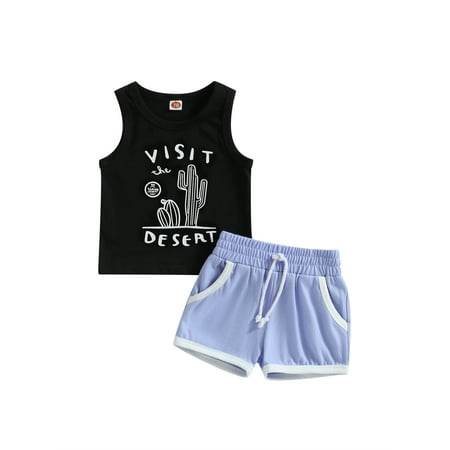 

Emmababy Boys Casual Vest Tops paired with Side Pockets Drawstring Short Pants