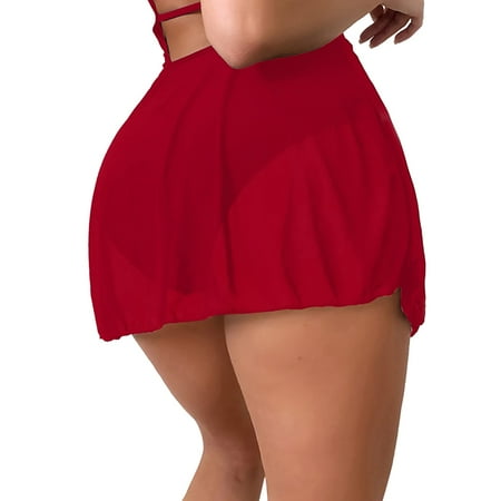 Yajing Women s Solid Color High Waisted Slim Boxer Swimming Bottoms Skirt Wrap Skirt Bikini Bottoms Red M Swimming Suits for Women