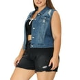 thumbnail image 5 of Agnes Orinda Women's Plus Size Casual Button Sleeveless Denim Vest Jacket 1X Blue Ripped, 5 of 8