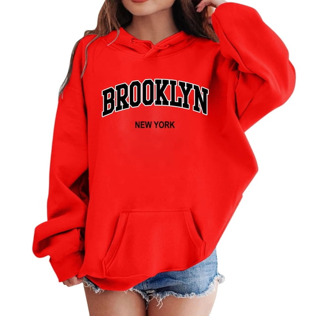 PMVFHDE Liquidation Chandails en Molleton pour Filles, Chandails à Capuchon Décontractés à Manches Longues, Sweat à Capuche Mignon avec Poche, Col Rond, Rouge, 5-6 Ans