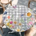 thumbnail image 2 of Wildflowers Round Tablecloth, Fitted Table Cover with Elastic for 36"-44" Round Tables, Spring Watercolor Tulip Floral Leaf Grey Plaid Table Cloth Outdoor Indoor Dinning Party Waterproof Tablecloths, 2 of 7