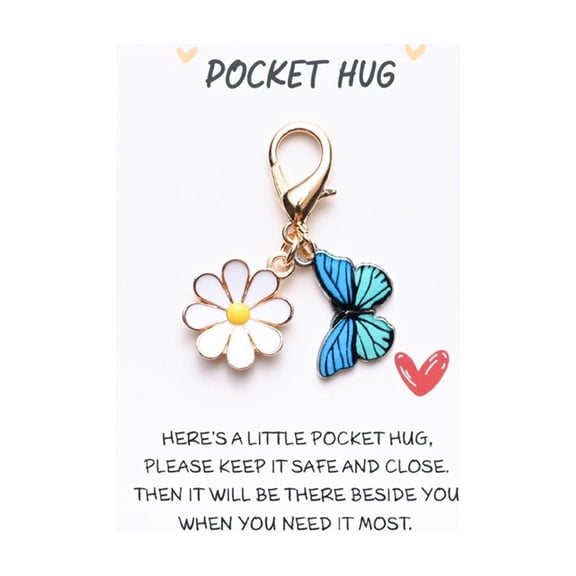 Miyuadkai Pocket Hug Greeting Card Blue Butterfly Daisy, Pocket Hug Cute Charms Flower Butterfly & Themed Keychains Heartwarming Blessing Creative Small Pendants