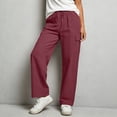 thumbnail image 6 of Abomasnow Women's Cotton and Linen Cargo Pants Elastic High Waist Drawstring Wide Leg Pants Casual Workwear Joggers Pants with Pockets, 6 of 8