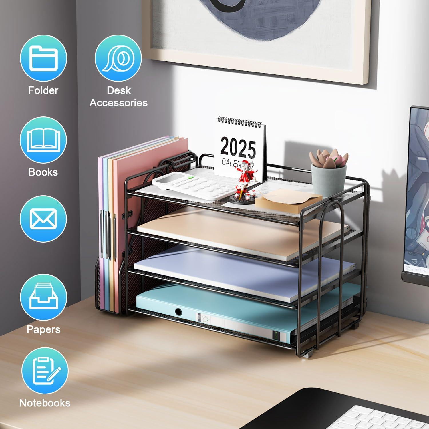 4-tier Paper Organizer With Magazine Holder  Desk Organizers And Accessories & Workspace File For Office Supplies Storag (black 4-tier)