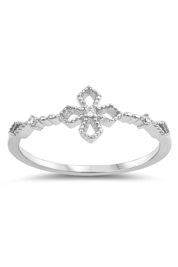 Clear Cubic Zirconia Cross Cutout Thumb Ring .925 Sterling Silver Band White Jewelry Female Size 7