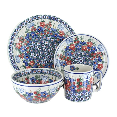

Blue Rose Polish Pottery Garden Butterfly 16 Piece Dinner Set