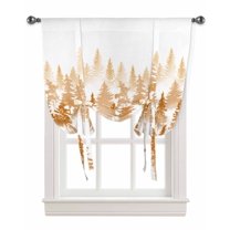 Burnt Orange Forest Tie Up Curtains for Kitchen Bathroom Bedroom Windows 63 Inch Length, Modern Abstract Silhouette Art Balloon Drape Curtains Shade Rod Pocket Drapery Curtain Panel, 52"x63"