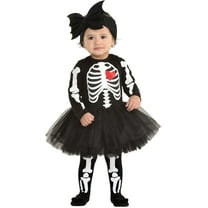 Black and White Baby Bones Dress with Attached Tutu Skirt Set - (18-24 Months) - Made of Tulle and Polyester, Suitable for Halloween and Costume Parties