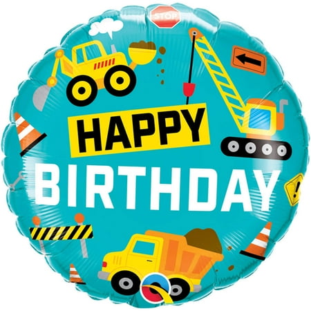 18 inch Birthday Construction Qualatex Foil Mylar Balloon - Party Supplies Decorations