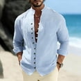 thumbnail image 2 of Vetsdori Mens Long Sleeve T-Shirts Linen Pocket Button down Winter Outdoor Casual Plain Stand-up collar Trendy Tops for Men, 2 of 9