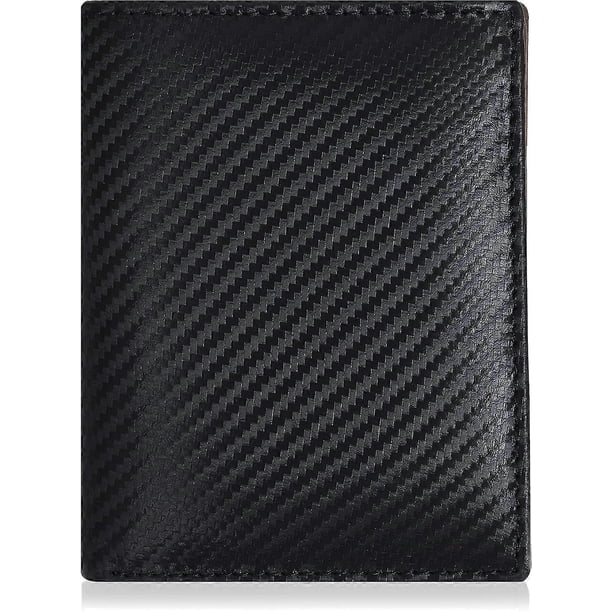 Leather Wallet for Men and Women - Flat Design with RFID Read Protection Function (Carbon Black)