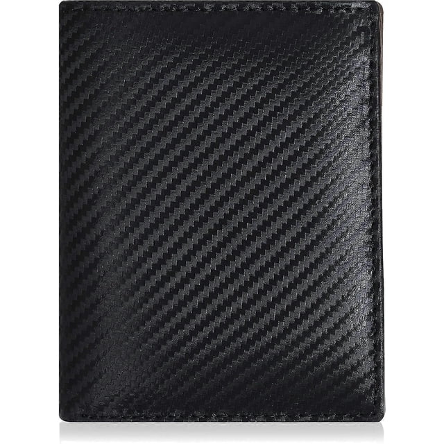 Leather Wallet for Men and Women - Flat Design with RFID Read Protection Function (Carbon Black)