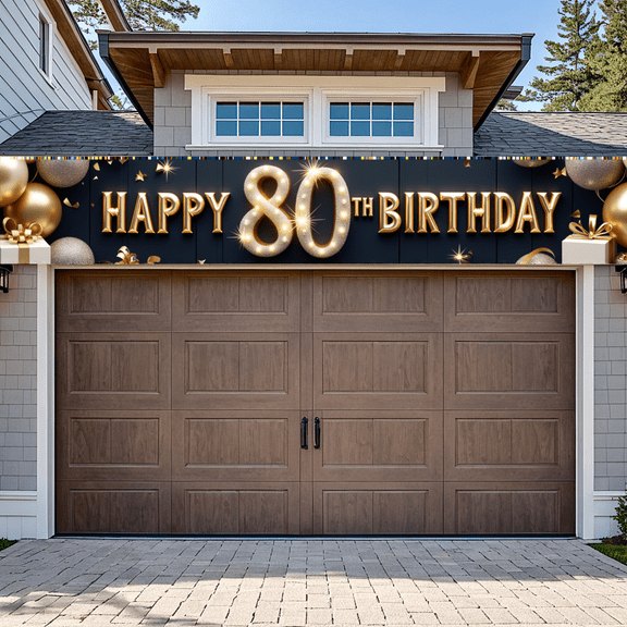 Gold Theme Banner Decorative Design 80th Birthday Party Balloon Decoration for Milestone Celebration Indoor Decoration Event Decoration