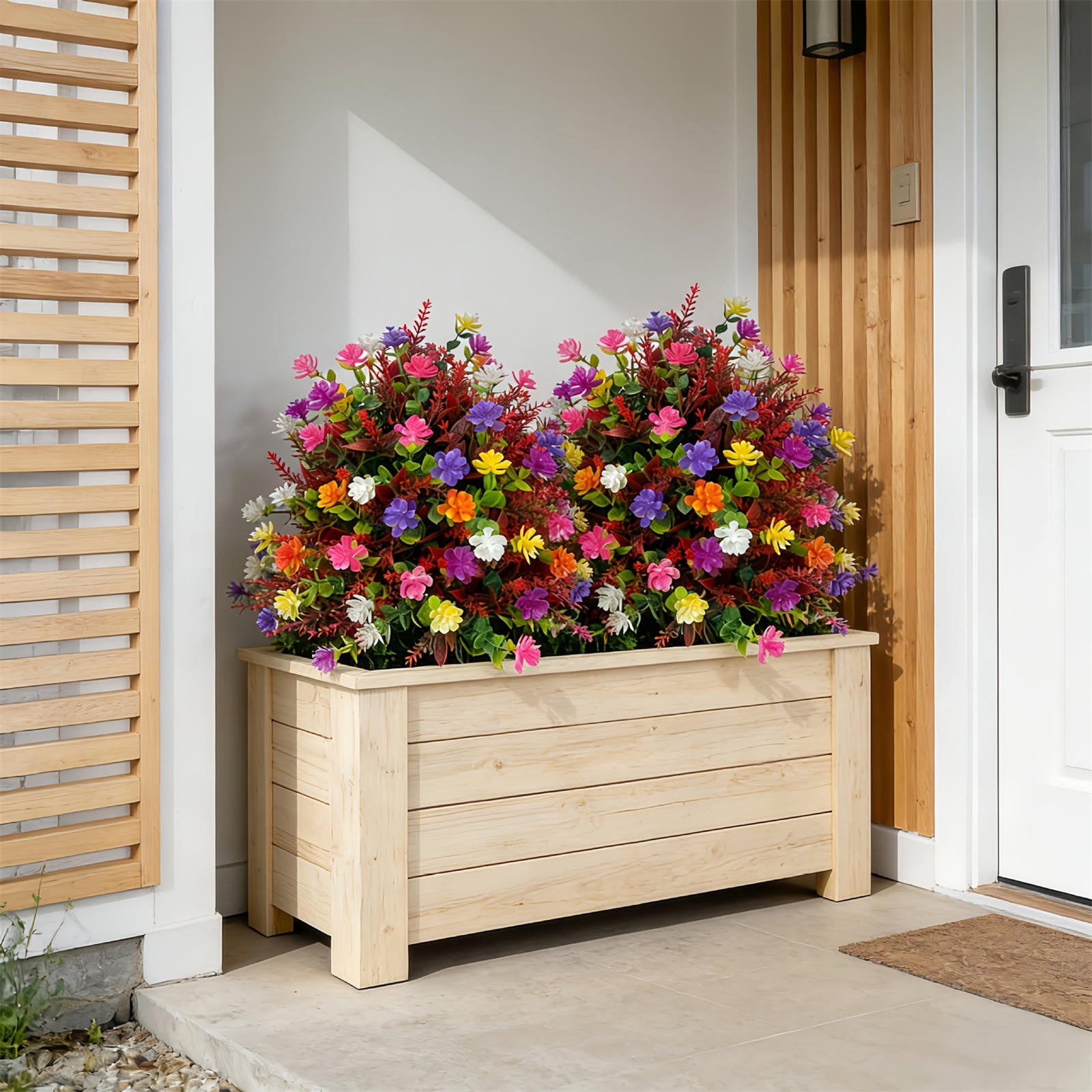 Artificial Flowers Outdoor Garden Decor Set of 2, Weather Resistant Plastic Bouquets for Yard, Patio, or Porch, Fake Floral Arrangement for Landscaping and Low Maintenance Year Round