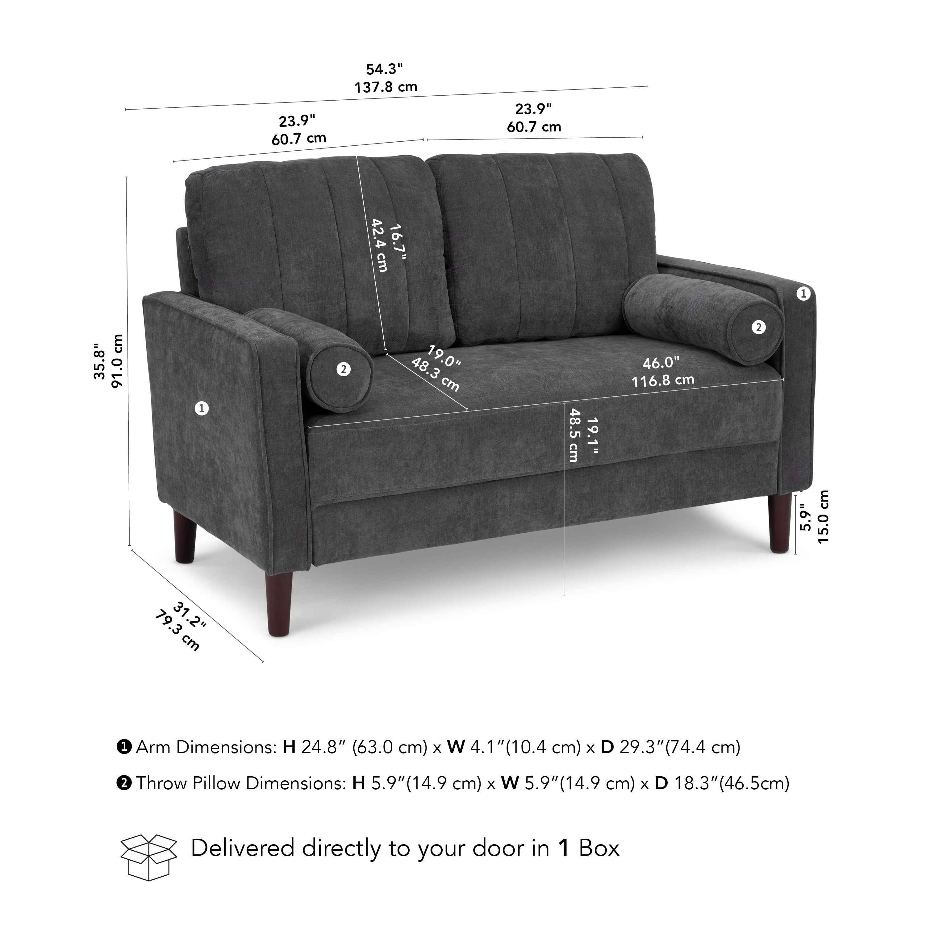 Bush Home Max 54W Loveseat in Iron Gray Chenille Fabric