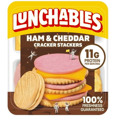Lunchables Ham & Cheddar Cheese Cracker Stackers Kid Lunch Snack, 3.5 oz Plastic Tray