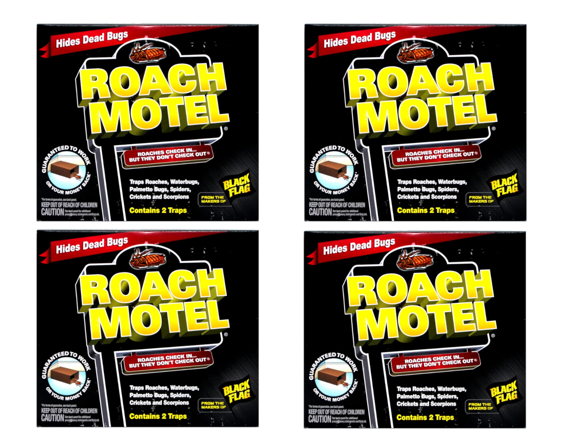 4 Pack Black Flag Roach Motel Cockroach Killer Bait Covered Glue Traps 2 Ct Each