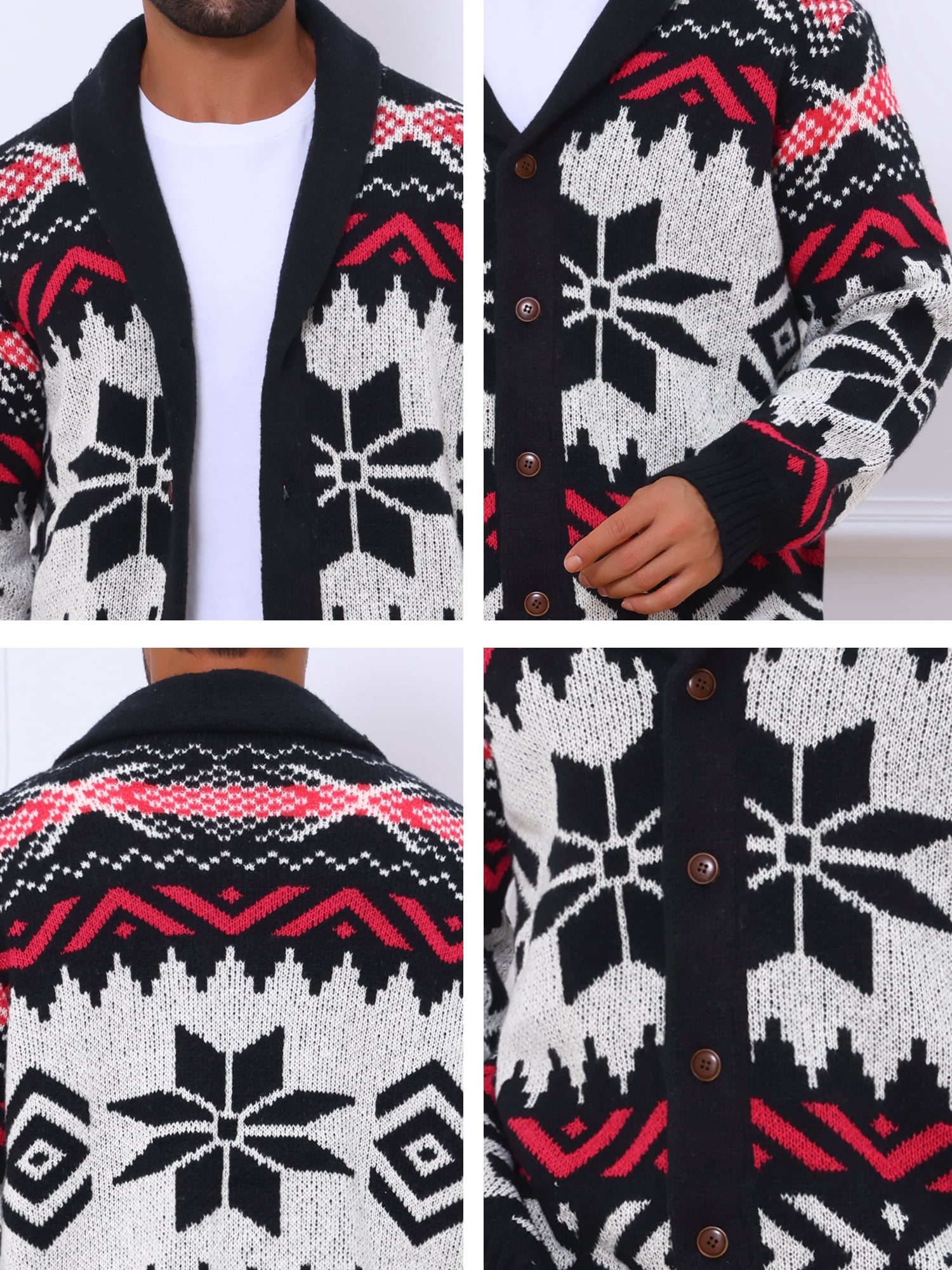 DARING DIVA Men's Shawl Collar Long Sleeved Knitwear Cardigan Sweater M Black Red