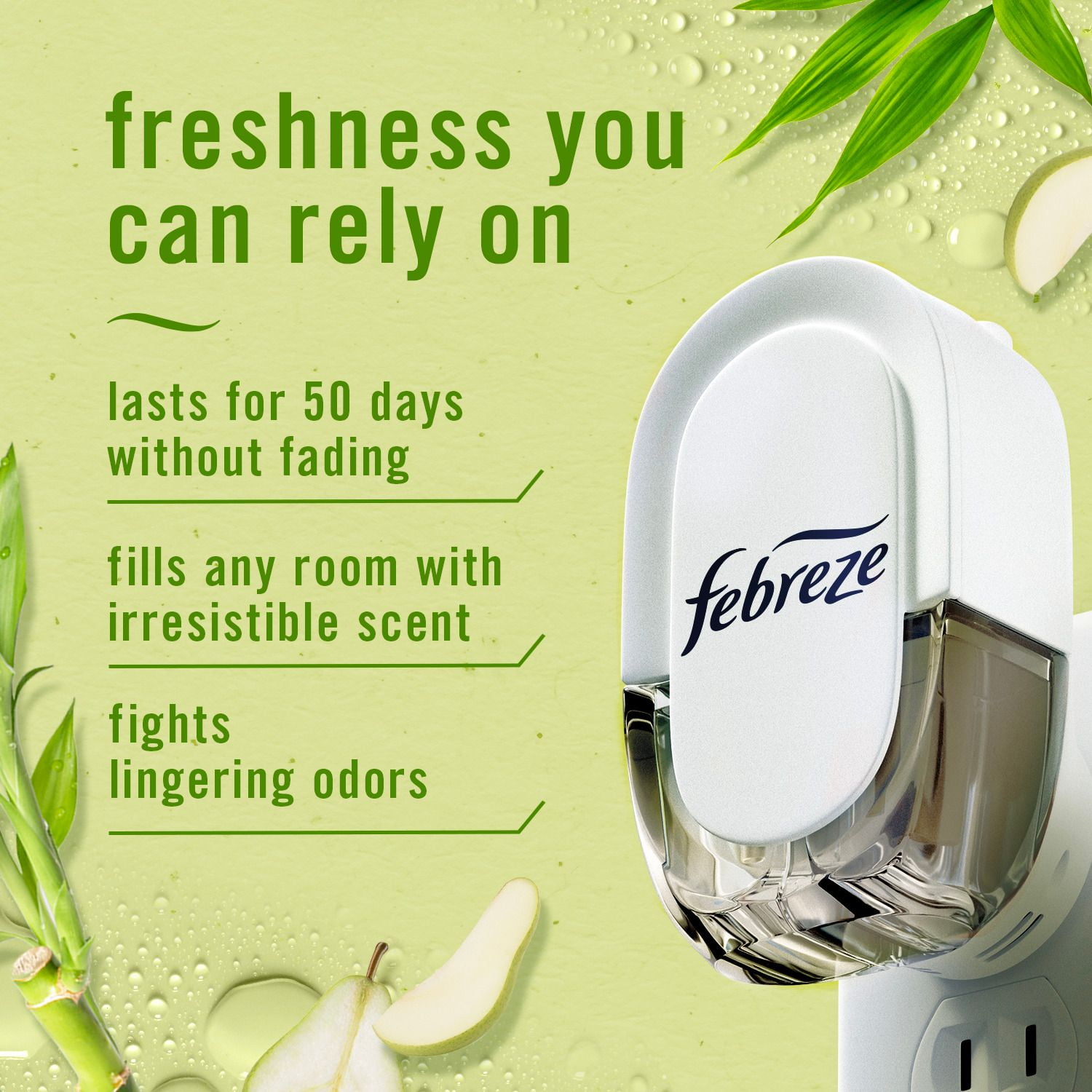 Febreze Plug In Air Freshener, Odor-Fighting Scented Oil Refill, Light Bamboo Scent, 2 Refills, 52ML