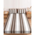 thumbnail image 2 of Full Size Fitted Sheet Set - Brown Striped 3 Piece Bedding Sets 16" Deep Pocket Fitted Sheet with 2 Pillowcases Modern Thin Line Vertical Stripes Brushed Microfiber Hotel Luxury Bed Sheets, 2 of 9