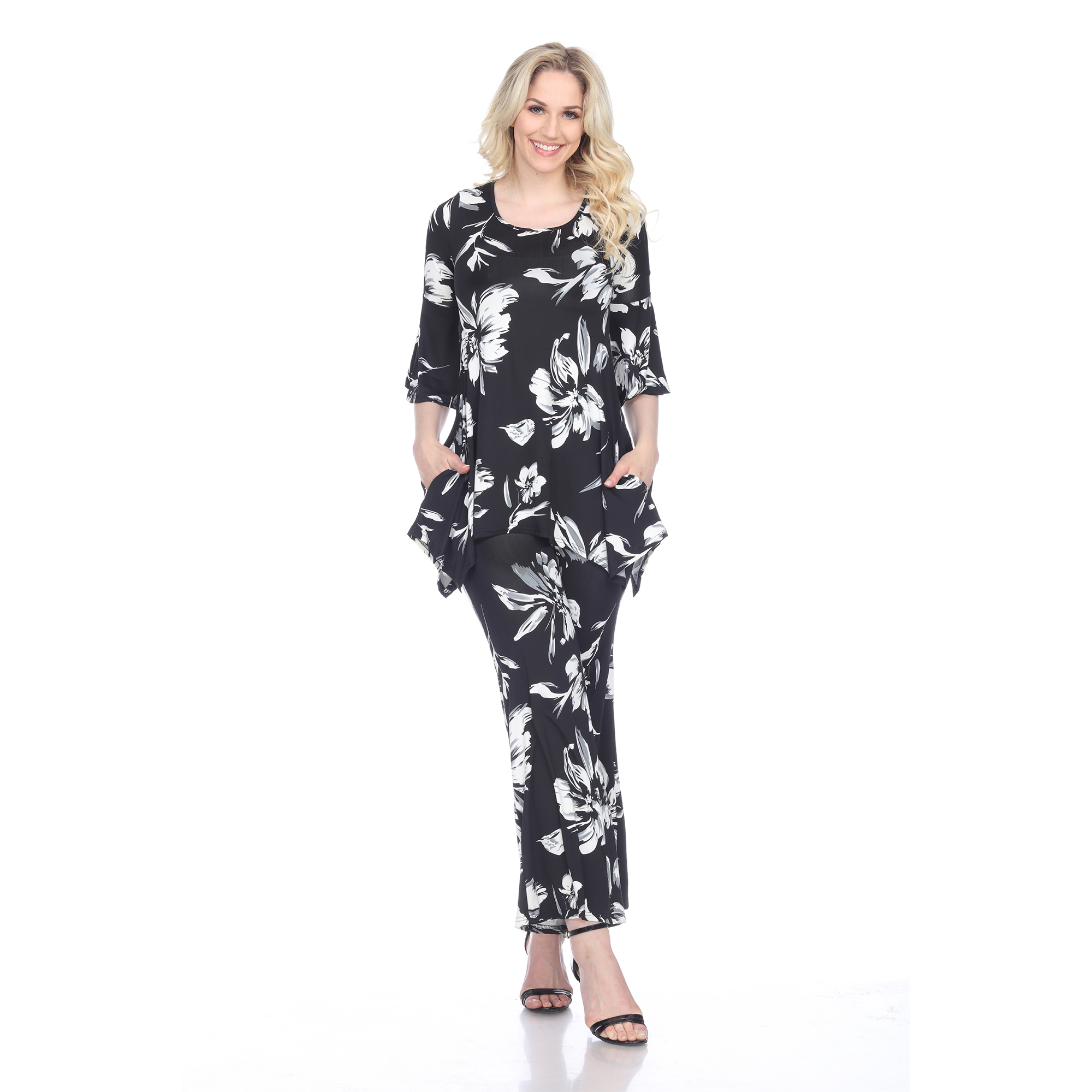White Mark Women's Cold Shoulder Tunic and Palazzo Pant Set