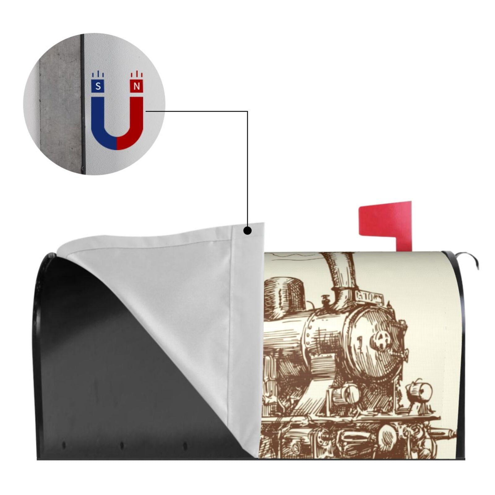 Vsdgher Train Mailbox Cover Magnetic Mailbox Wraps Post Letter Box Cover for Garden Yard Home Decor 2 Sizes-21x18 in