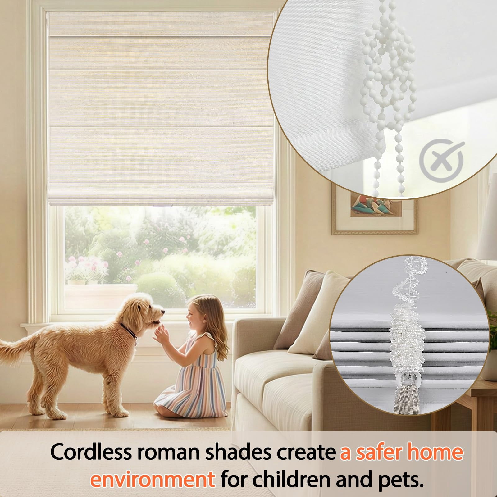 Shade&Beyond No Drill Cordless Roman Shades for Windows, 30" W x 64" H Blackout Window Blinds, UV Protection Privacy Shades for Bedroom Living Room Office, Beige