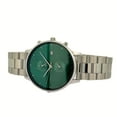 thumbnail image 3 of Alfred Sung Men's Dual Time Silver Date Green Dial Link Watch, 3 of 5