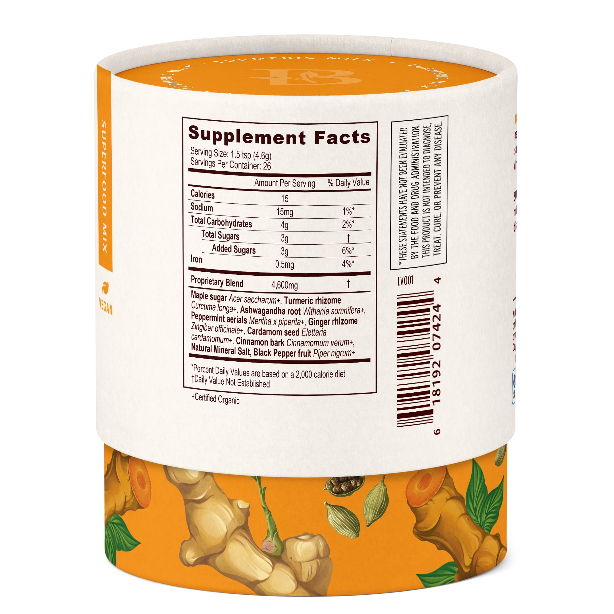 Banyan Botanicals Turmeric Milk – Organic Turmeric Latte Mix with Ashwagandha & Cardamom – Instant Caffeine Free Golden Milk Sweetened with Maple Sugar – 4.3 oz –Non GMO Sustainably Sourced Vegan