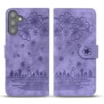 thumbnail image 2 of Nalacover for Samsung Galaxy S23 Wallet Case, Flower Cat Embossed Pattern Magnetic Premium PU Leather Soft Silicone Shockproof Cover with Card Slots Holder Kickstand Flip Folio Case,Purple, 2 of 8