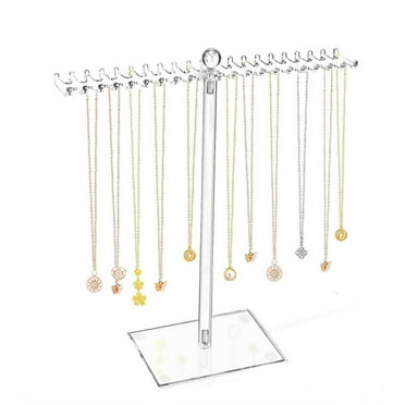 Naittoop Necklace Organizer Clear Necklace Stand Jewelry Organizer Display Tree Hanger Rack With Hooks For Necklaces Chain Pendant Bracelets Ring, Rotating Acrylic Necklace Organizer