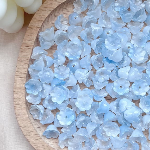 Lampwork Beads Flower Cornflower Blue 12x8mm 30pcs/set