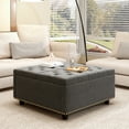 thumbnail image 2 of 32-Inch Large Storage Ottoman with Lift-Top Coffee Table, Button-Tufted Design & Wooden Legs, Oversized Footstool for Living Room Storage, Dark Grey, 2 of 8