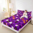 thumbnail image 3 of Homewish Halloween Witch Ghost Bed Sheets,Jack O Lantern House Pattern Full Size Sheets,Violet Black,4pcs,1 Flat Sheet,1 Fitted Sheet and 2 Pillowcases, 3 of 6