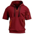 thumbnail image 4 of MIXUE Shirts For Men Summer Solid Color Hooded Drawstring Short Sleeve Pockets Sweatshirt Breathable Lightweight Pullover Tops T Shirts Holiday Wear,Red,M, 4 of 5