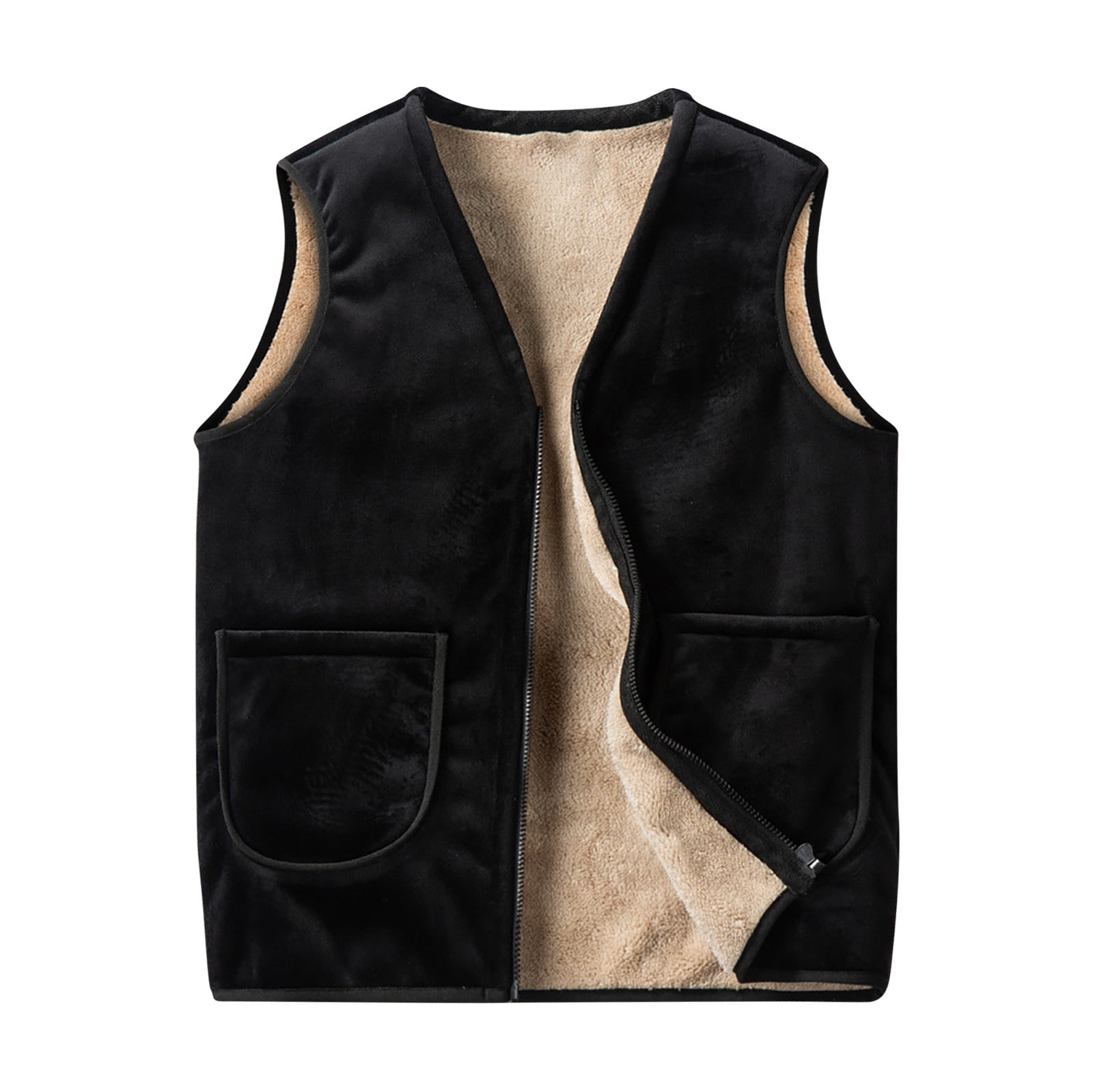 Mens Winter Vests Outerwear Thick Fleece Lined Sleeveless Jacket Casual