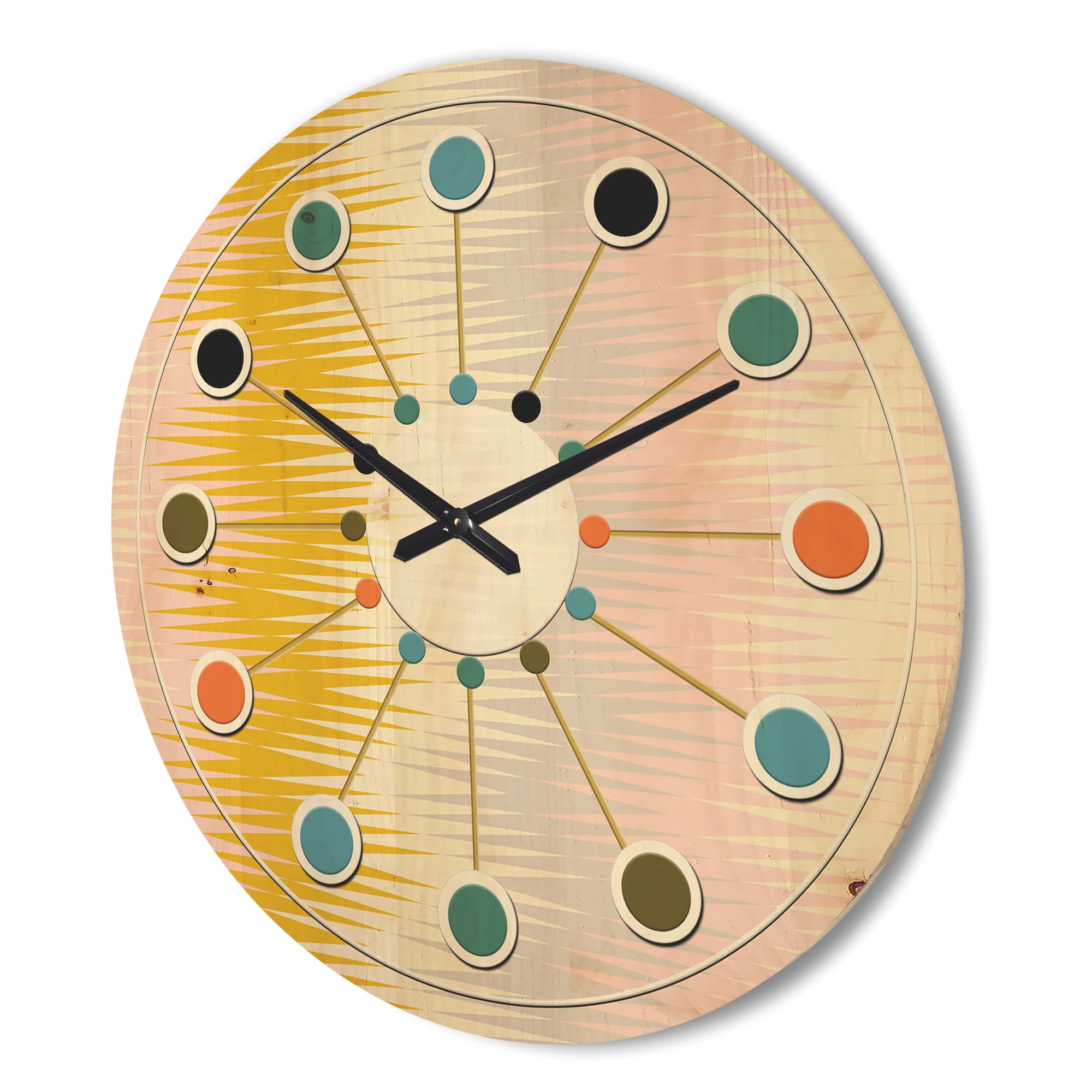Designart 'Abstract Retro Design IV' Mid-Century Modern Wood Wall Clock