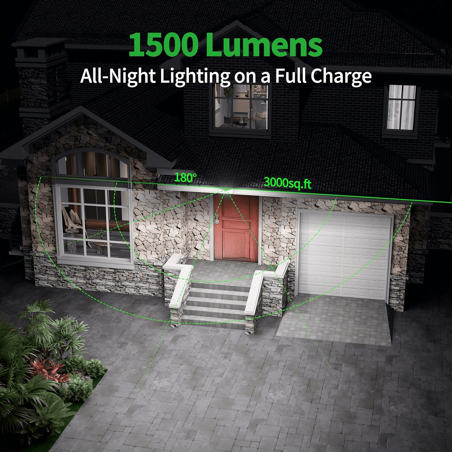 intelamp Solar Flood Light 6000mAh 1500LM Waterproof Motion Light with 108 LED Beads and 9.8ft Cable for Outdoors, 3-Head Safety Remote Light with 270° Wide-Angle for Courtyard Garage Fence - White