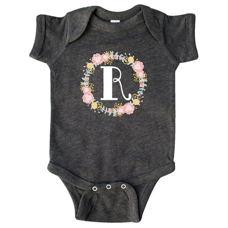 

Inktastic Monogram Letter R Rose Floral Wreath Gift Baby Girl Bodysuit