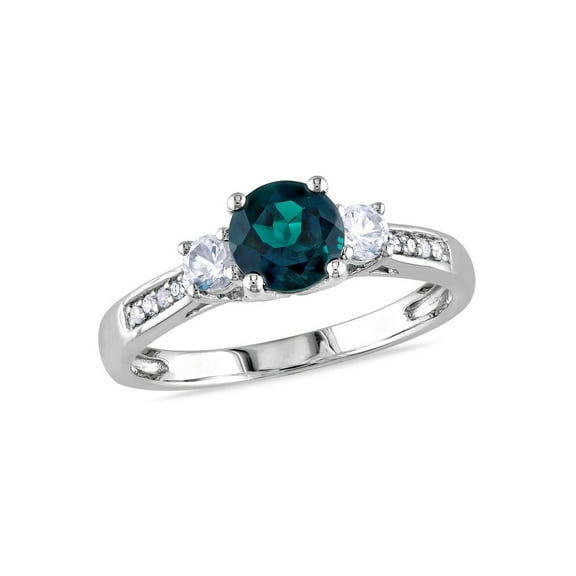 1.13 Carat (Ctw) Lab-Created Emerald and White Sapphires Three Stone Ring in 10K White Gold for Women