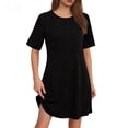 thumbnail image 2 of Sleep Shirts for Women Nightgown Short Sleeves T shirt Night Dress Round Neck Womans Nightgown with Pocket S-XXL Black, 2 of 7