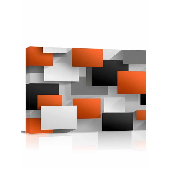 Orange Gray Black Wall Art for Living Room,Canvas Picture Wall Decor for Bathroom Bedroom,Modern Abstract Geometric Plaid Painting Artwork for Office Kitchen Hallway Dining Room Home Decor 16"x20"
