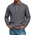 thumbnail image 2 of Dwelliawo Men's Polo Shirts Ribbed Button Classic Long Sleeve Shirts Loose Fit Collar Fashion Work Pullover Shirts Dark Gray L, 2 of 5