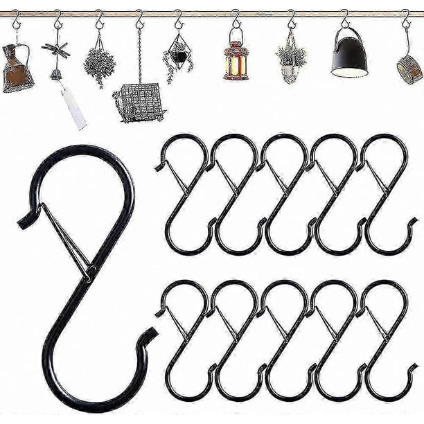 Black Heavy Duty S-Hooks for Hanging, 10-Pack Metal Hooks with Safety Feature