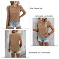 thumbnail image 6 of Women Petal Sleeve Top Casual V Neck Plain Color Dressy Loose Fit Summer Basic Tee Top Khaki M, 6 of 7