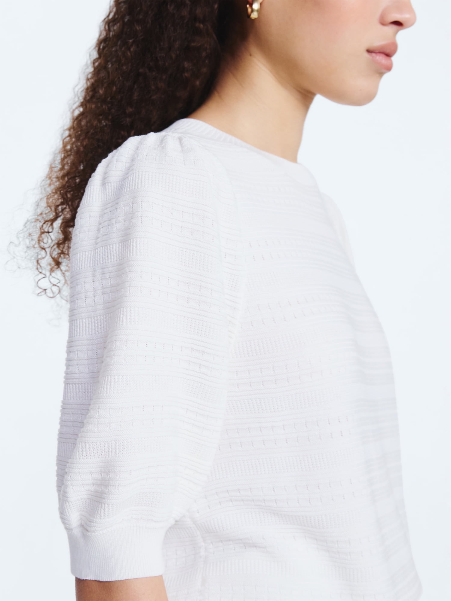 Free Assembly Women's Textured Sweater with Short Puff Sleeves, Lightweight, Sizes XS-XXL