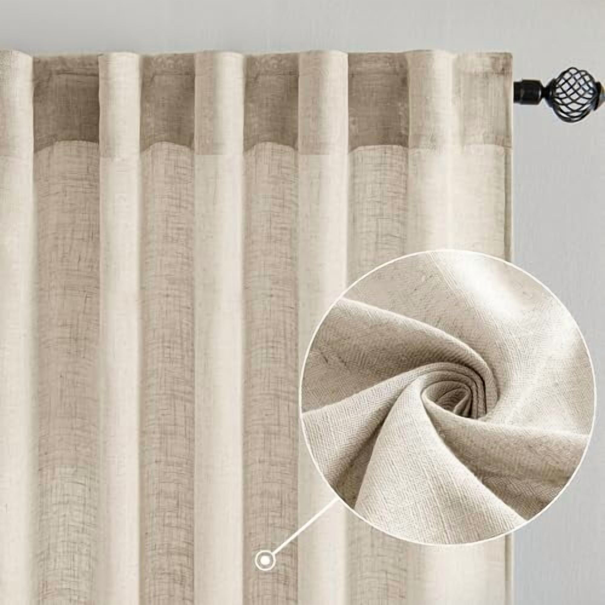 Beige Linen Curtains 54 Inch Length 2 Panels for Bedroom Living Room, Soft Linen Textured Window Drapes Semi Sheer Light Filtering Back Tab Rod Pocket Farmhouse Modern Burlap Look Decor