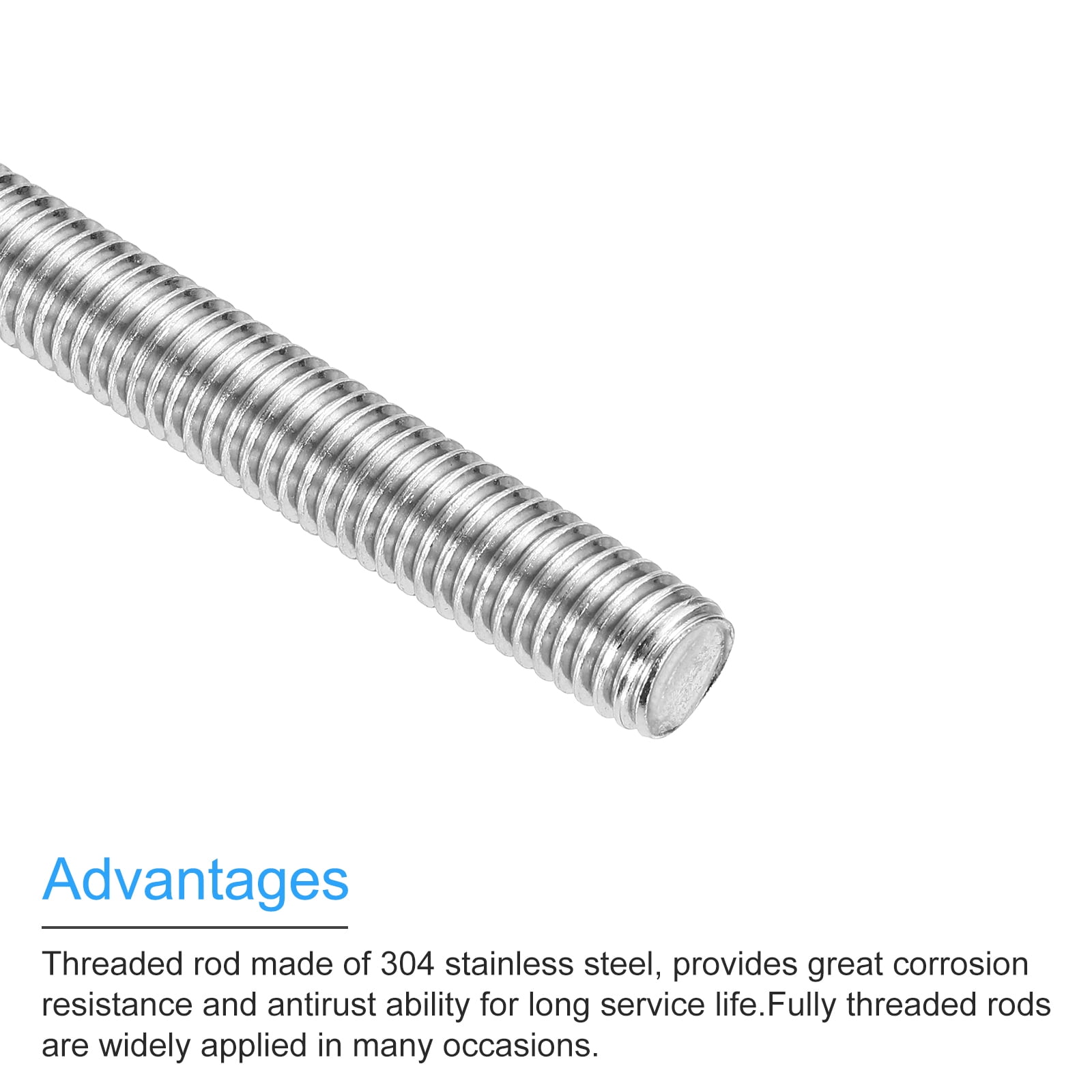 Uxcell Fully Threaded Rod 1/2"-13 UNC Pitch 304 Stainless Steel Right Hand 6.89" 4Pcs