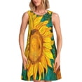 thumbnail image 1 of Easygdp Vibrant Sunflower Painting para Vestido Transpirable de Mujer, Vestido Suelto de Manga Corta con Pliegues y Bolsillos para el Verano, 1 of 7