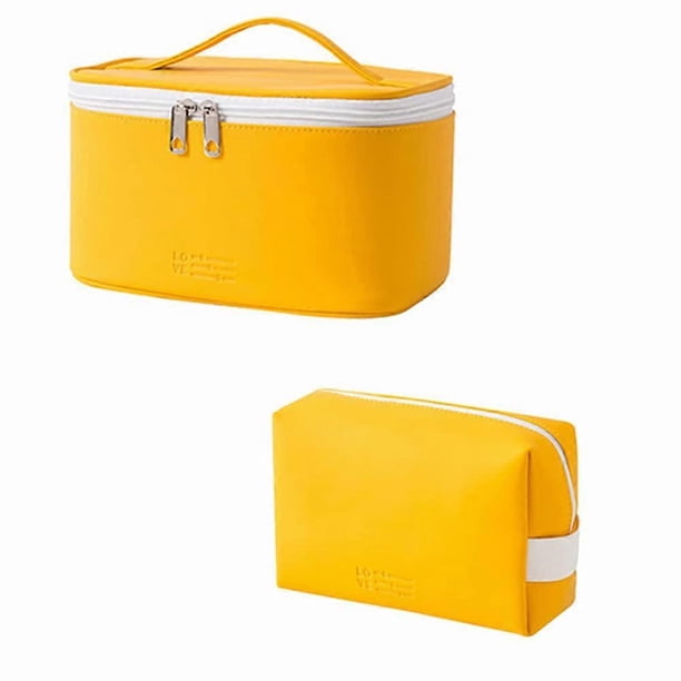 Makeup Bag Cosmetic Bag for Women,2Pcs Portable Travel Bag Large Travel Toiletry Bag Beauty Zipper Organizer for Girls,PU Leather Washable Waterproof